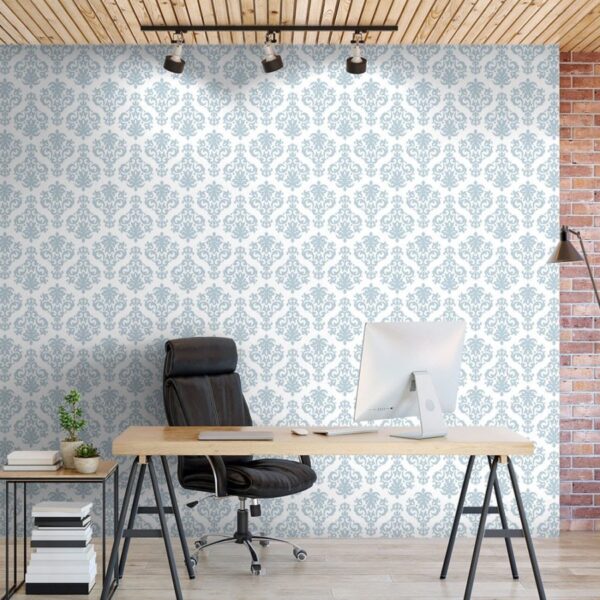 Take a Royal Stand Wallpaper - This elegant damask wallpaper features a timeless light blue and white pattern that brings