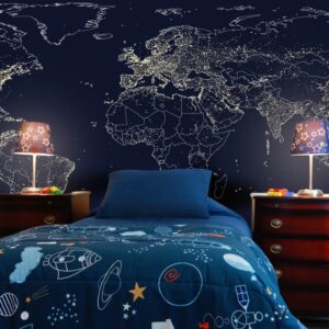 Mural Lights Maps - Transform any room into a global adventure with this stunning nighttime world map mural featuring
