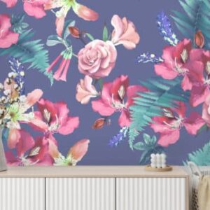 Mural Caraleigh - Mural Caraleigh showcases a stunning arrangement of vibrant pink roses, peonies, and wildflowers cascading