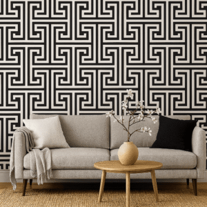 Black and white art deco wallpaper, available in paste the wall or peel and stick wallpaper options from Wallpaper Online Canada.