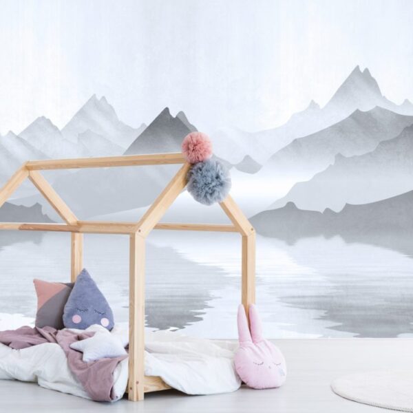 Mural Watercolour Bosque - This serene watercolour mountain and lake mural brings peaceful nature-inspired tranquility to