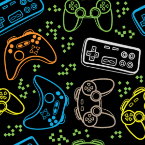 Gamer Boy Wallpaper - Brighten up any child's space with this vibrant gaming-themed wallpaper featuring neon-outlined