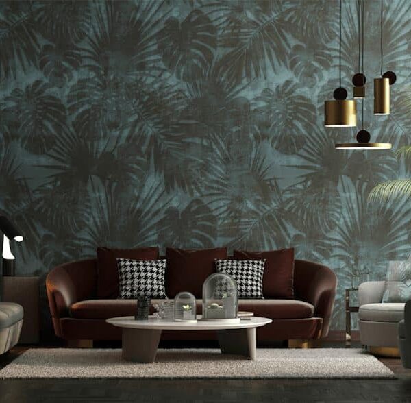 Statement Collection faded green and dark grey tropical leaves wallpaper and wall murals shop in South Africa. Wallpaper and wall mural online store with a huge range for sale.