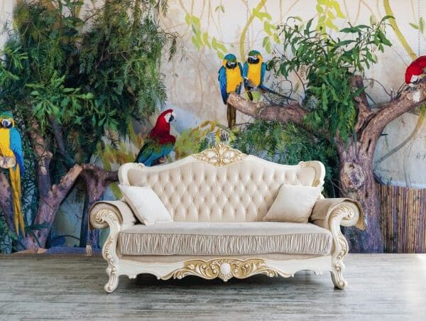 Toucans and parrots in tropical jungle wallpaper and wall murals shop in South Africa. Wallpaper and wall mural online store with a huge range for sale.