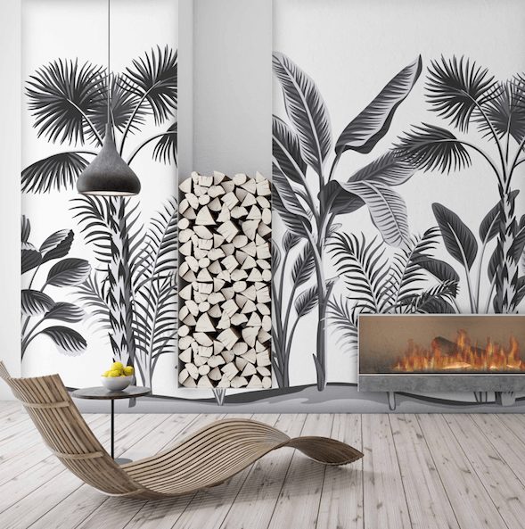 Black and white sketch of island trees wallpaper and wall murals shop in South Africa. Wallpaper and wall mural online store with a huge range for sale.