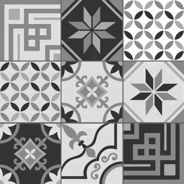 Greyscale geometric patterns on tiles wallpaper and wall murals shop in South Africa. Wallpaper and wall mural online store with a huge range for sale.