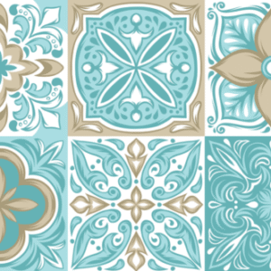 Turquoise and gold medallion style tiles wallpaper and wall murals shop in South Africa. Wallpaper and wall mural online store with a huge range for sale.