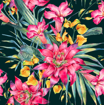 Pink and yellow flowers of the jungle wallpaper and wall murals shop in South Africa. Wallpaper and wall mural online store with a huge range for sale.