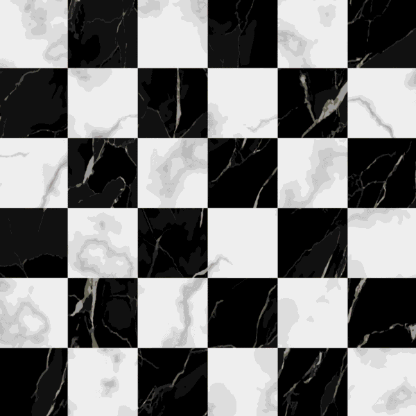 Decima Wallpaper - This striking checkerboard wallpaper combines classic black and white marble tiles with elegant gray