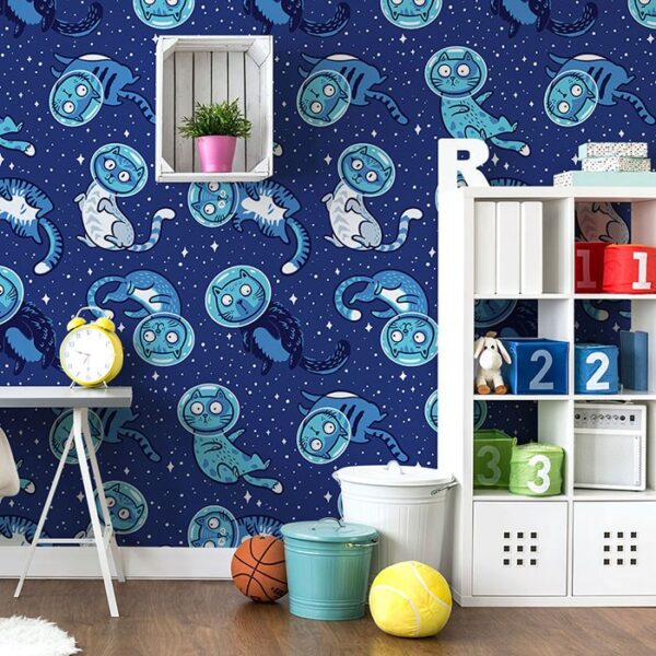 Space Cats - Canadian-made peel and stick wallpaper for bedroom and nursery walls