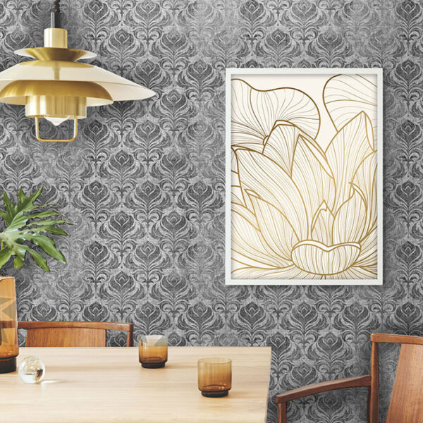 Undertow Blend Wallpaper - Undertow Blend features an elegant grey damask pattern that brings timeless sophistication to any