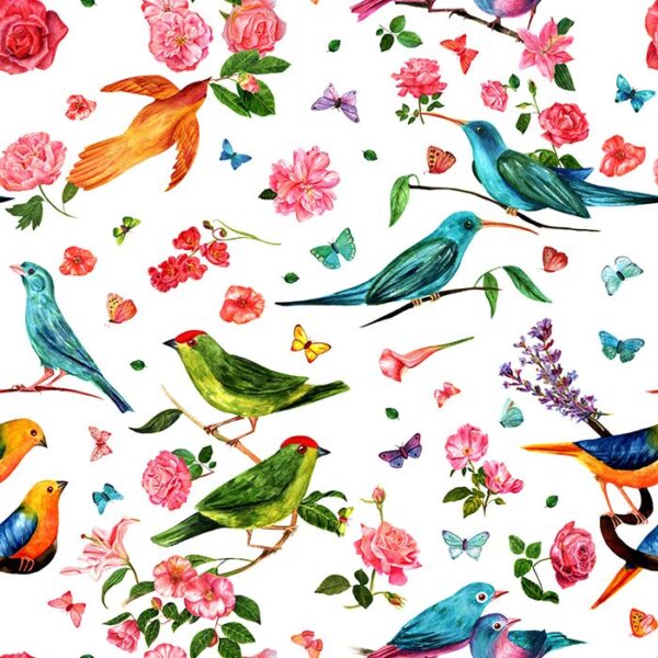 Flapping White Wallpaper - Transform your space with this enchanting floral and avian design featuring vibrant birds,