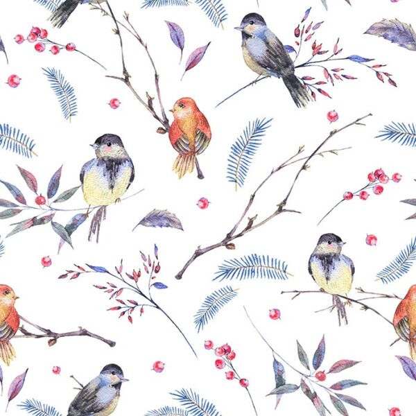 Winter Birds & Berries Wallpaper - This enchanting wallpaper features delicate watercolor birds perched among botanical