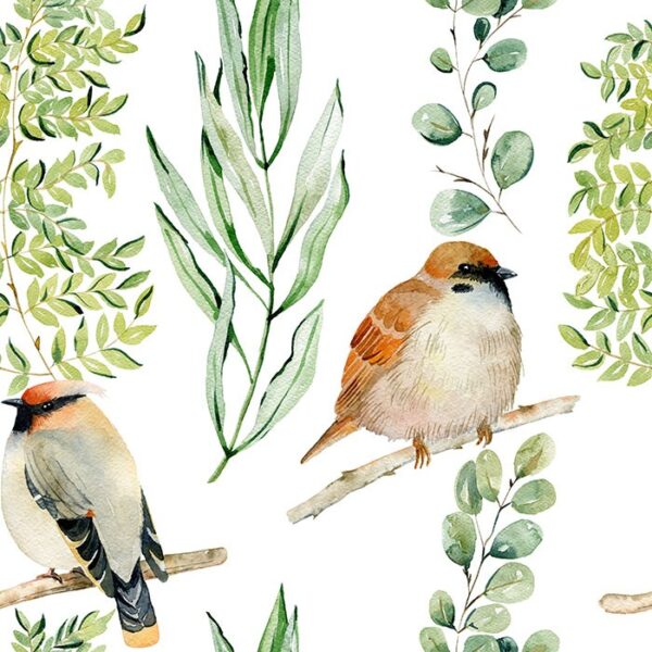 Robin & Leaf Wallpaper - This enchanting wallpaper brings the serenity of nature into your home with beautifully illustrated