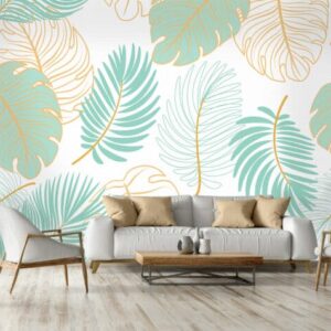 Mural Aqua Fresh - Transform your space with Mural Aqua Fresh, featuring lush tropical palm and monstera leaves in