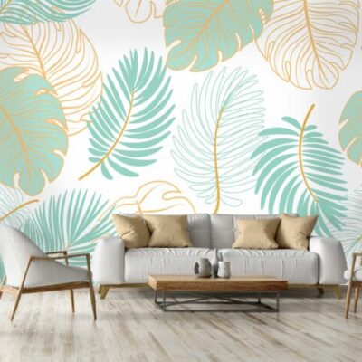 Mural Aqua Fresh - Transform your space with Mural Aqua Fresh, featuring lush tropical palm and monstera leaves in