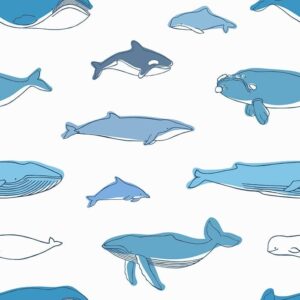 Watercolour Whales Wallpaper - This charming Watercolour Whales wallpaper brings oceanic wonder to any child's space with
