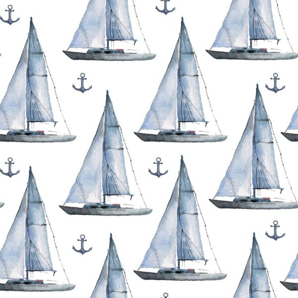Watercolour Sailings Wallpaper - This charming watercolour sailboat wallpaper features whimsical sailing vessels and anchors