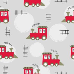 Locomotive Wallpaper - This charming locomotive wallpaper features whimsical red trains with olive green details scattered