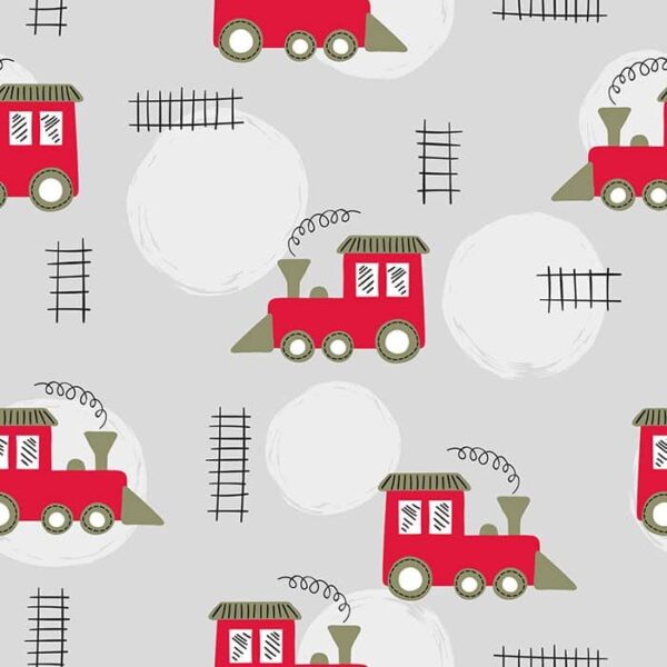 Locomotive Wallpaper - This charming locomotive wallpaper features whimsical red trains with olive green details scattered