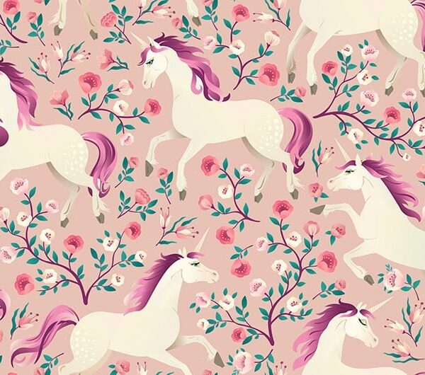 Unicorn Rose in Pink Wallpaper - This enchanting wallpaper features prancing unicorns with flowing purple manes set against
