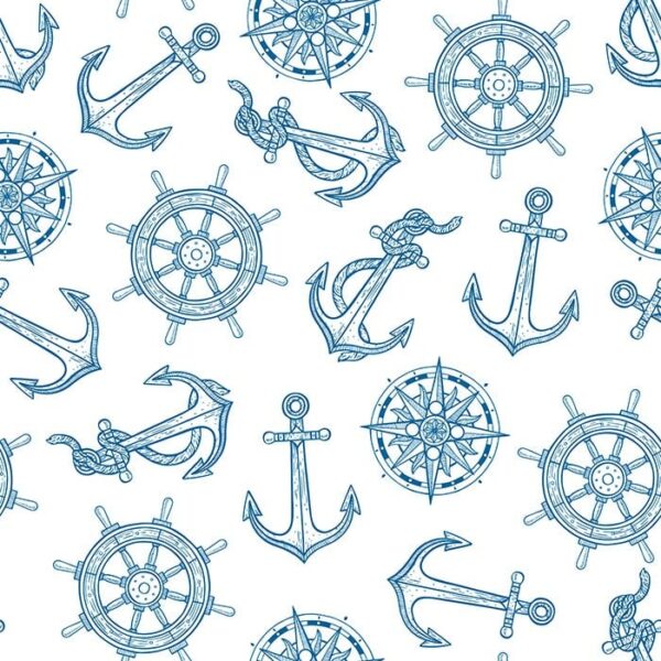 Water Vessel Wallpaper - Dive into adventure with this charming nautical wallpaper featuring hand-drawn anchors, ship
