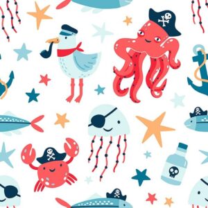 Plush Pirates Wallpaper - Dive into adventure with this charming pirate-themed wallpaper featuring whimsical sea creatures