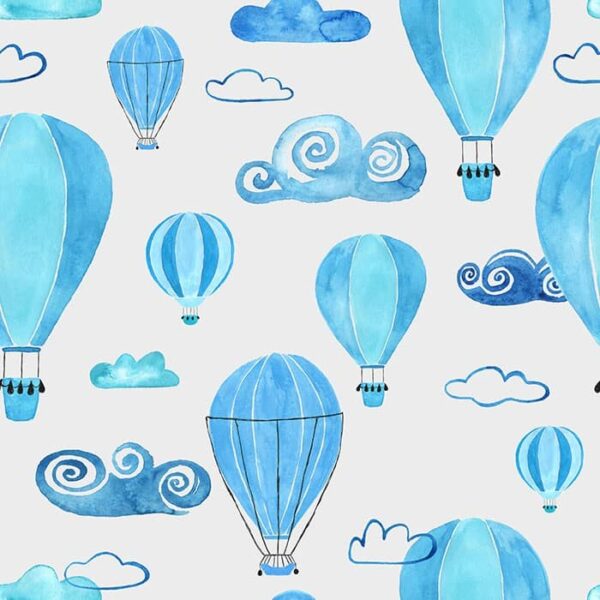 Blue Floaters Wallpaper - Drift away with this whimsical wallpaper featuring watercolor hot air balloons and swirling clouds
