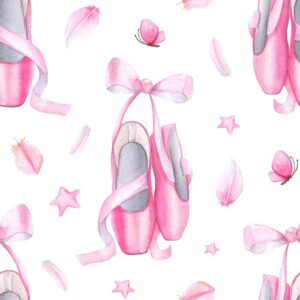 Pointe Wallpaper - This enchanting wallpaper features delicate watercolor ballet pointes, ribbons, and whimsical butterflies