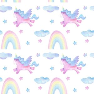 Carefree Wallpaper - This enchanting wallpaper features whimsical pink unicorns with blue wings, fluffy clouds, and rainbow
