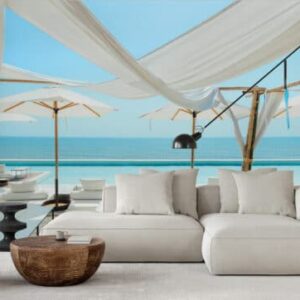 Mural Poolside Paradise - Transport yourself to a serene beachfront escape with this stunning poolside mural featuring