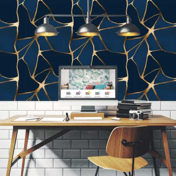 Azure Gold - Canadian-made peel and stick wallpaper for bathroom and kitchen walls