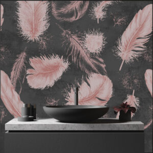 Mural Elana - Mural Elana transforms any space with its striking oversized feather motifs in soft pink against a moody