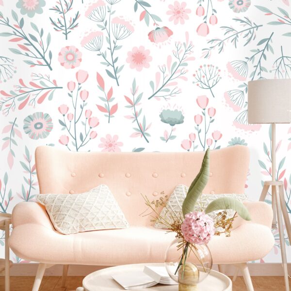 Mural Fields of Melody - Fields of Melody is a delicate botanical mural featuring hand-painted style wildflowers, grasses,