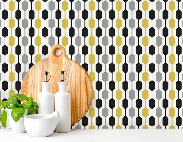 Polaris Line Tile - Canadian-made peel and stick wallpaper for kitchen and bathroom walls