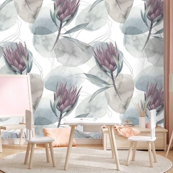 Mural Watercolour Protea - This elegant watercolour Protea mural brings botanical sophistication to any space with delicate