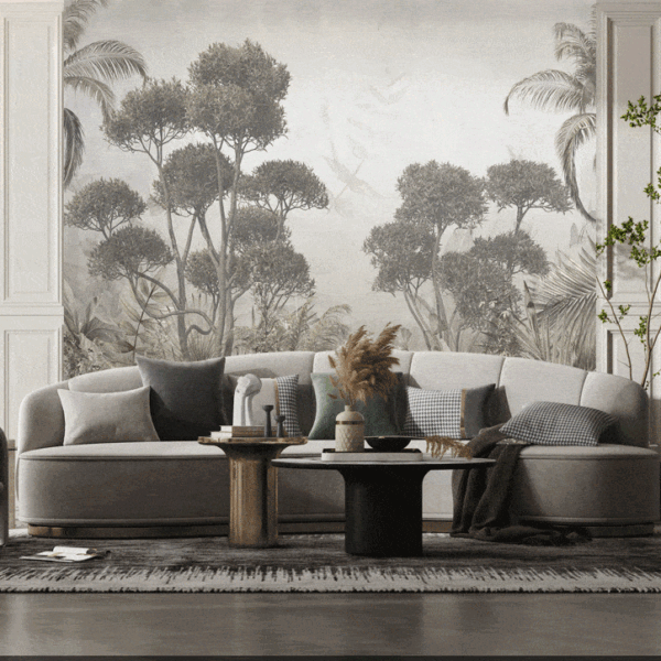 Mural Cortes Forest - This stunning forest mural transports you to a serene botanical landscape with gracefully illustrated