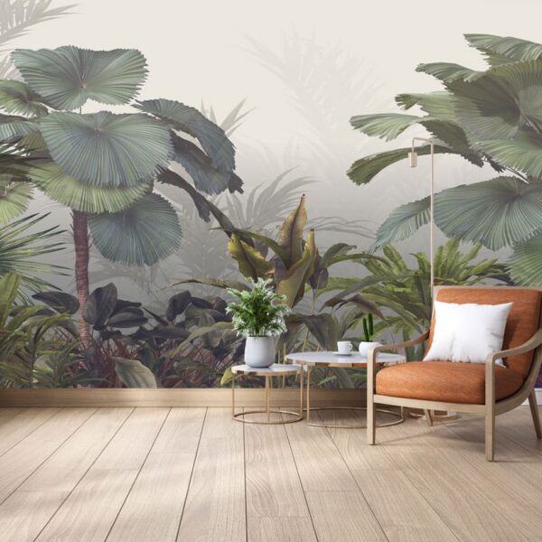 Mural Da Gama Forest - This stunning forest mural transports you to a lush tropical paradise with intricately detailed palm