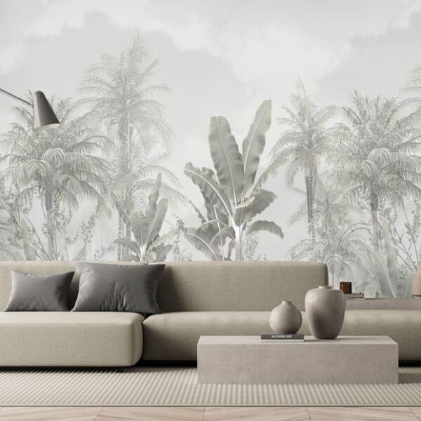 Mural De Soto Forest - This stunning forest mural transports you to a serene tropical paradise with delicately rendered palm