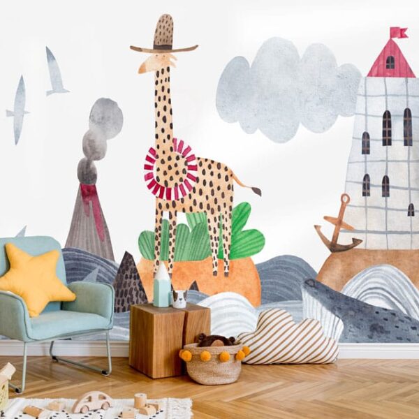 Mural Blyton Kids - This charming hand-painted style mural brings a whimsical storybook adventure to your walls, featuring a