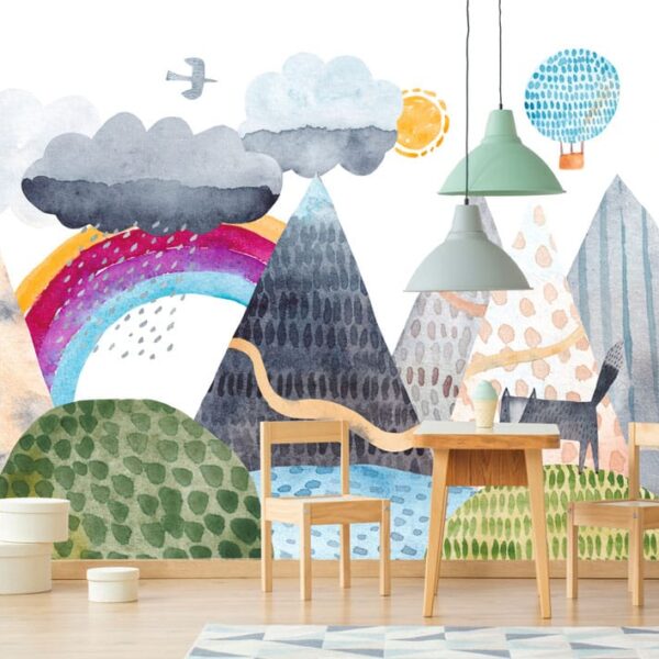 Mural Donaldson Kids - This enchanting forest-inspired mural transports children to a whimsical world of mountains,
