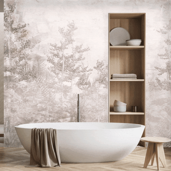 Mural Drake Forest - Mural Drake Forest transports you to a serene woodland escape with softly rendered trees, delicate palm