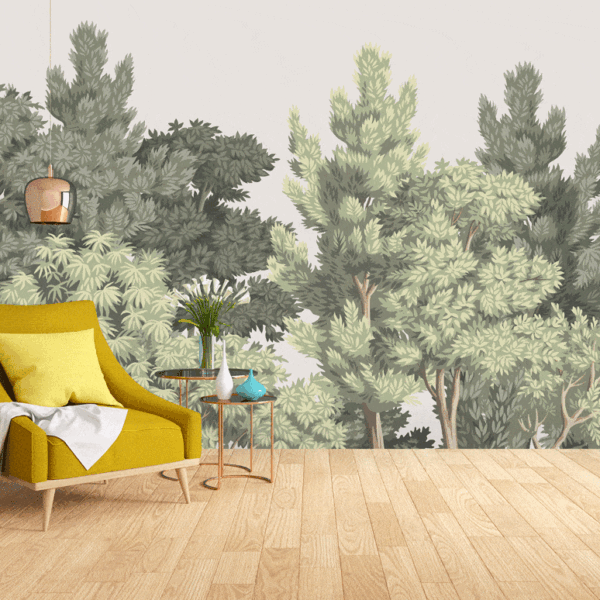 Mural Drangle Forest - Escape into a serene forest sanctuary with this stunning mural featuring towering trees and lush