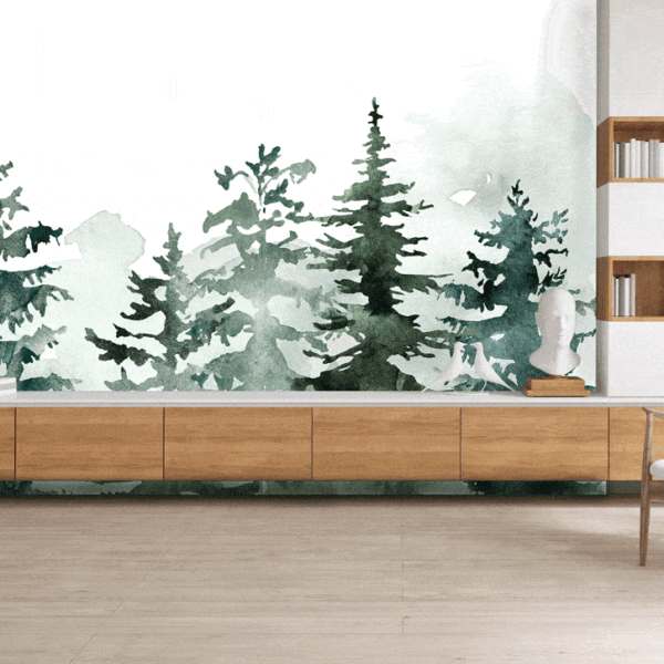 Mural Newlands Watercolour Forest - This stunning watercolor forest mural brings serene nature directly into your space with
