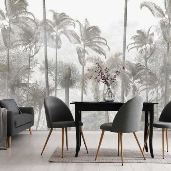 Mural Pizzaro Forest - This stunning forest mural transports you to a serene tropical paradise with towering palm trees and