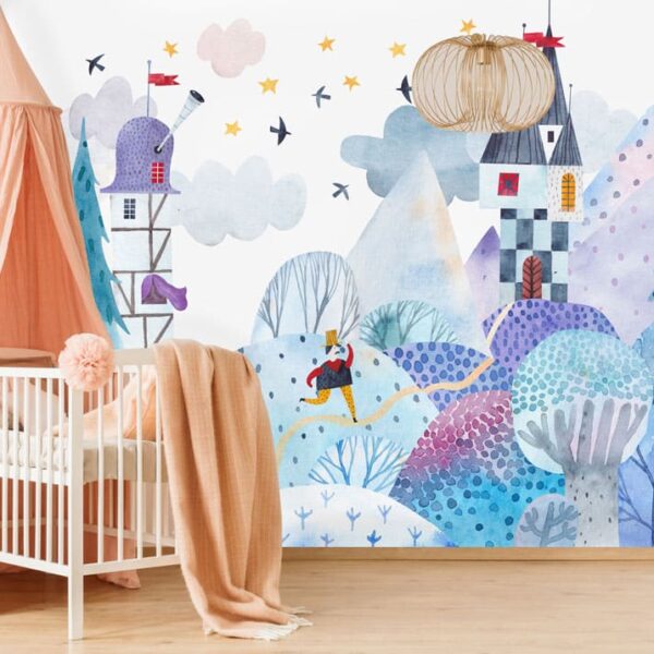 Mural Potter Kids - This enchanting watercolor mural transports children to a whimsical fantasy world featuring majestic
