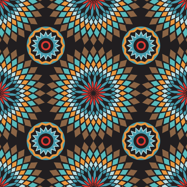 Mombela Wallpaper - Mombela Wallpaper features a striking geometric mandala design with vibrant turquoise, orange, and red