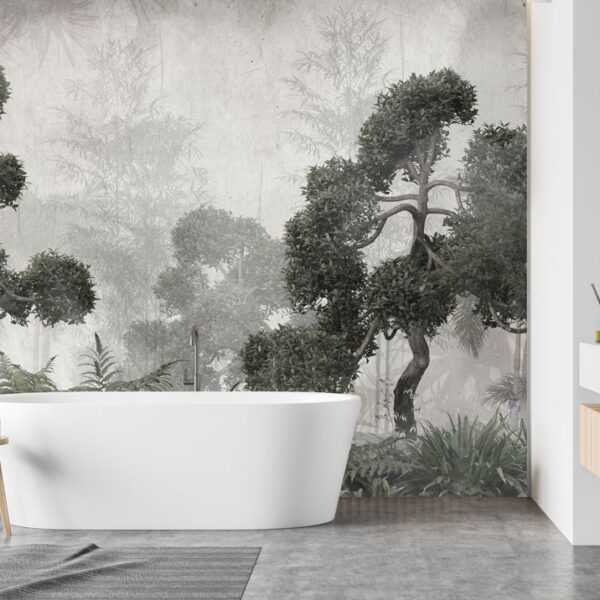 Mural Sebastian Forest - Mural Sebastian Forest brings a serene woodland landscape indoors with intricately detailed bonsai