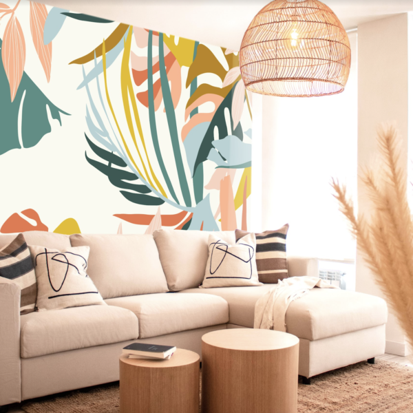 Mural Boho Botanicals in Brights - This vibrant mural brings lush botanical elements to life with an artistic watercolour