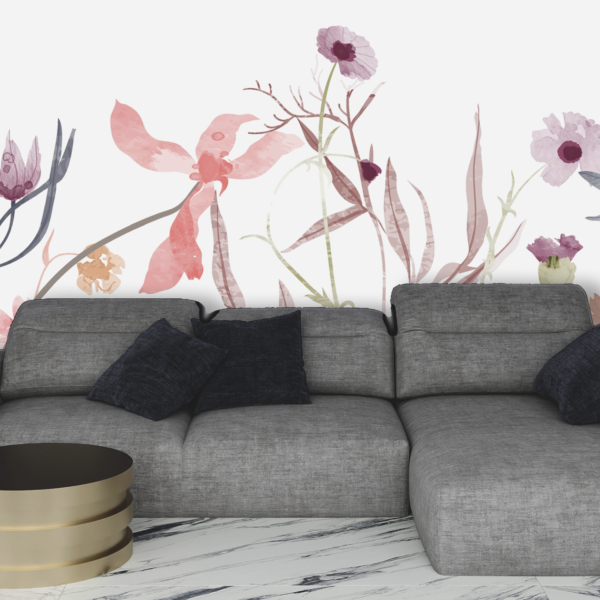 Mural Hand Painted Wild Flowers - This hand-painted wildflower mural brings serene botanical beauty to any space with